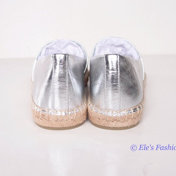 NIB Tory Burch Eleanor Espadrille Leather Flat Metallic Silver 7 7.5 8 8.5 9 9.5 - Picture 15 of 16